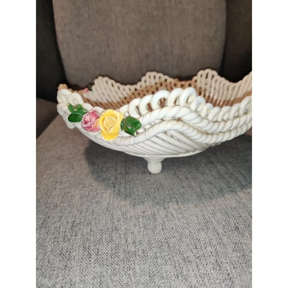 Vintage 1950s Capodimonte Woven Porcelain Rope Lattice Bowl Made in Italy